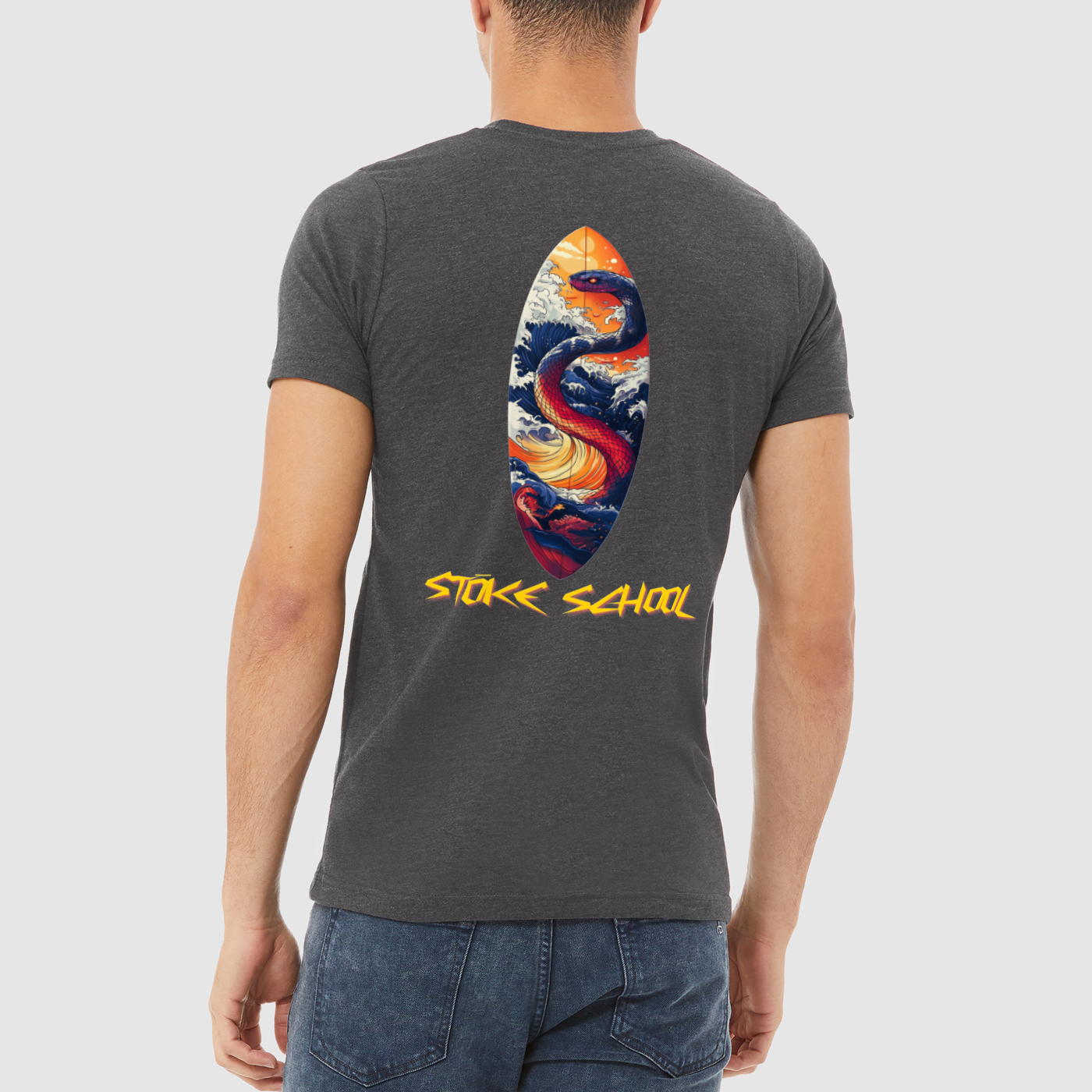 Men's crew tee snake on board design surf culture vibes
