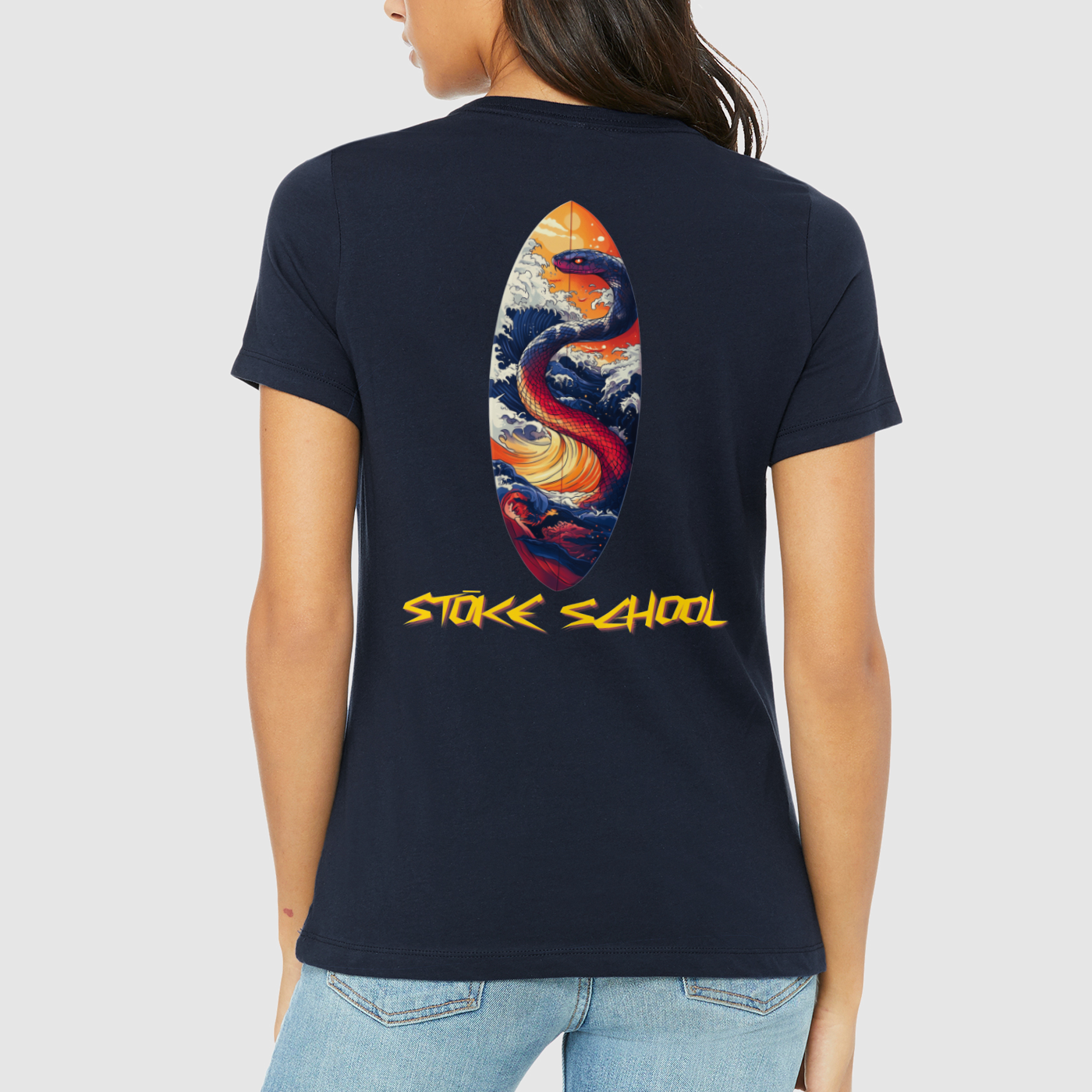 Crew tee women's snake on board graphic surf culture vibes fashion
