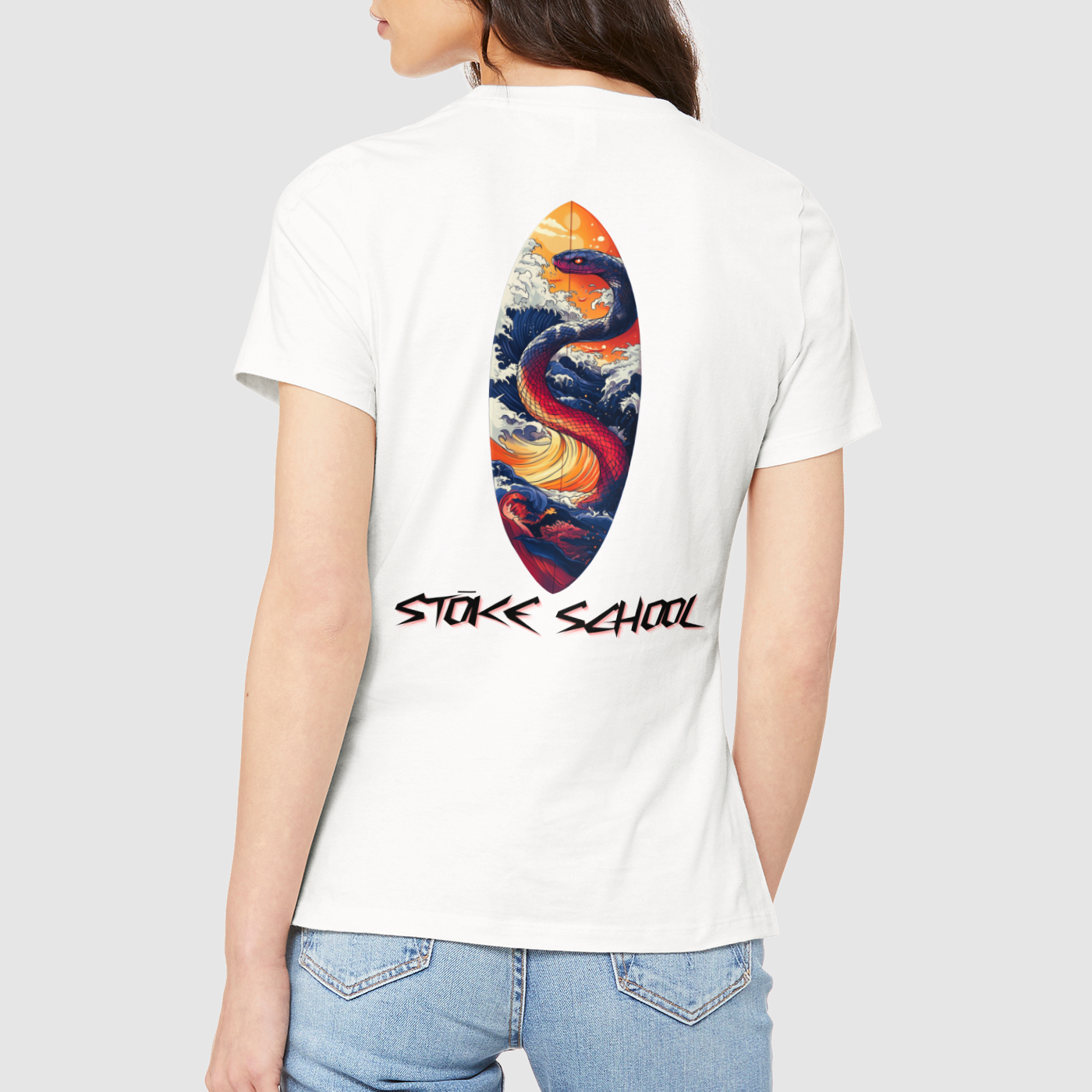 Crew tee women's snake on board graphic surf culture vibes fashion