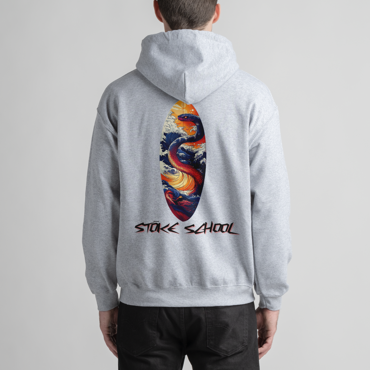 Hoodie unisex snake on board design surf culture vibes fashion