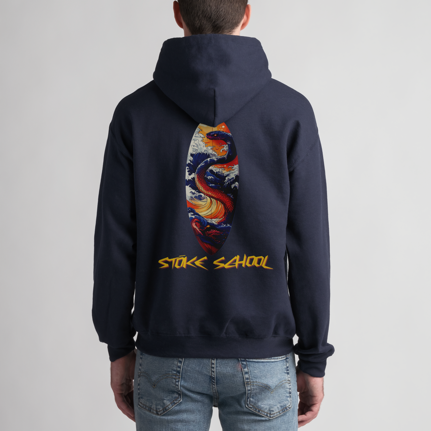 Hoodie unisex snake on board design surf culture vibes fashion