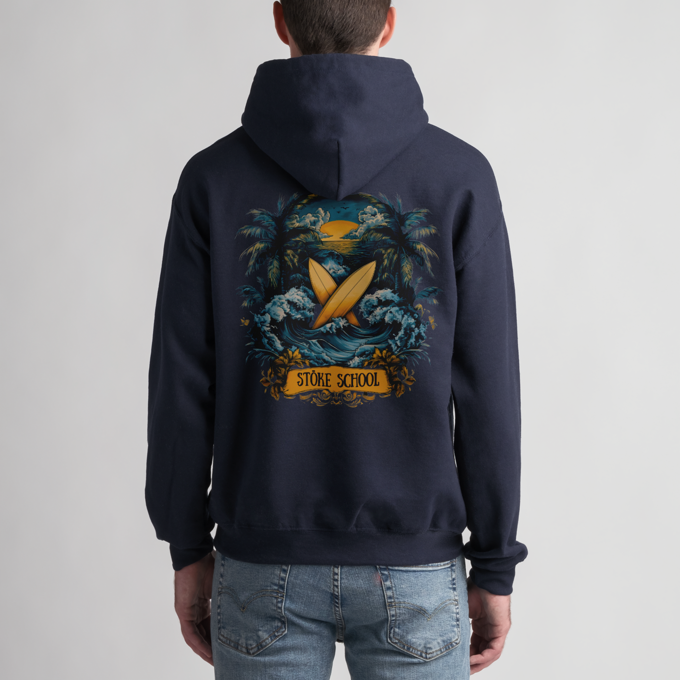 Unisex hoodie stoke school logo surf culture vibes fashion