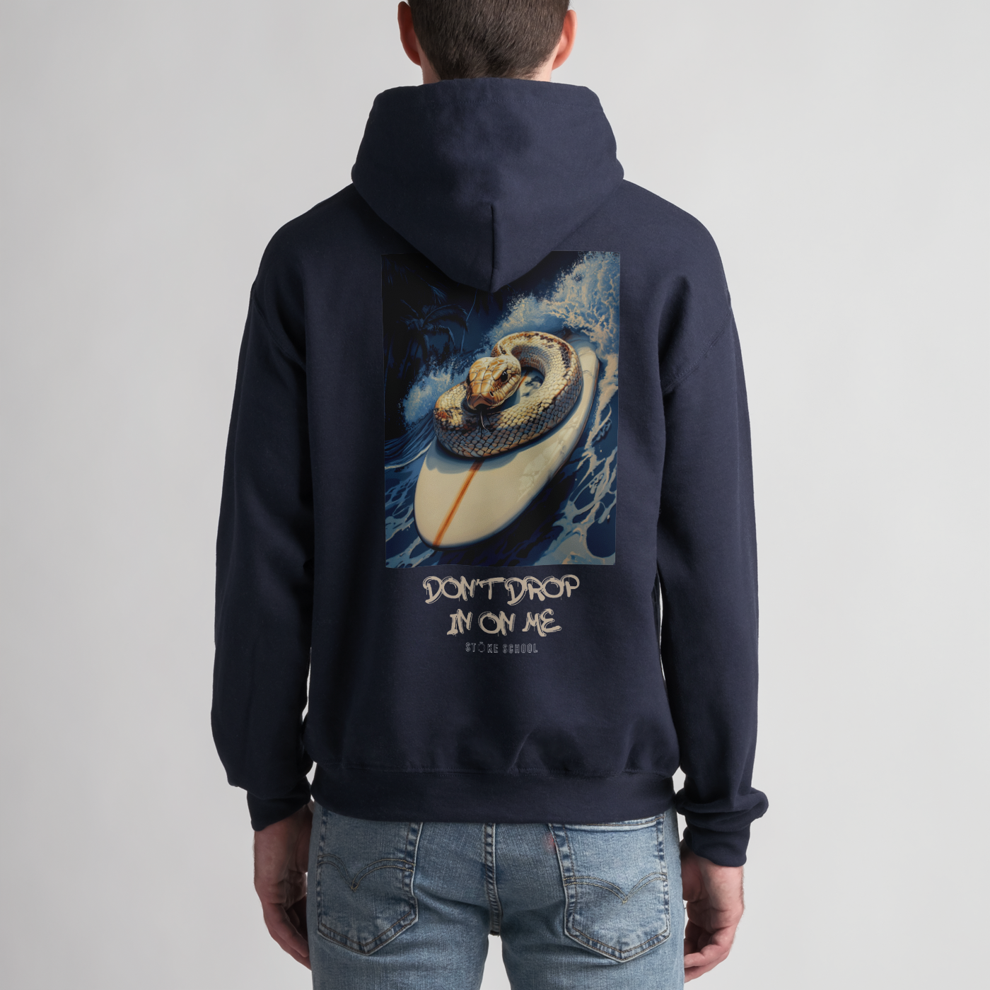 Unisex hoodie white snake on board graphic surf vibes culture fashion