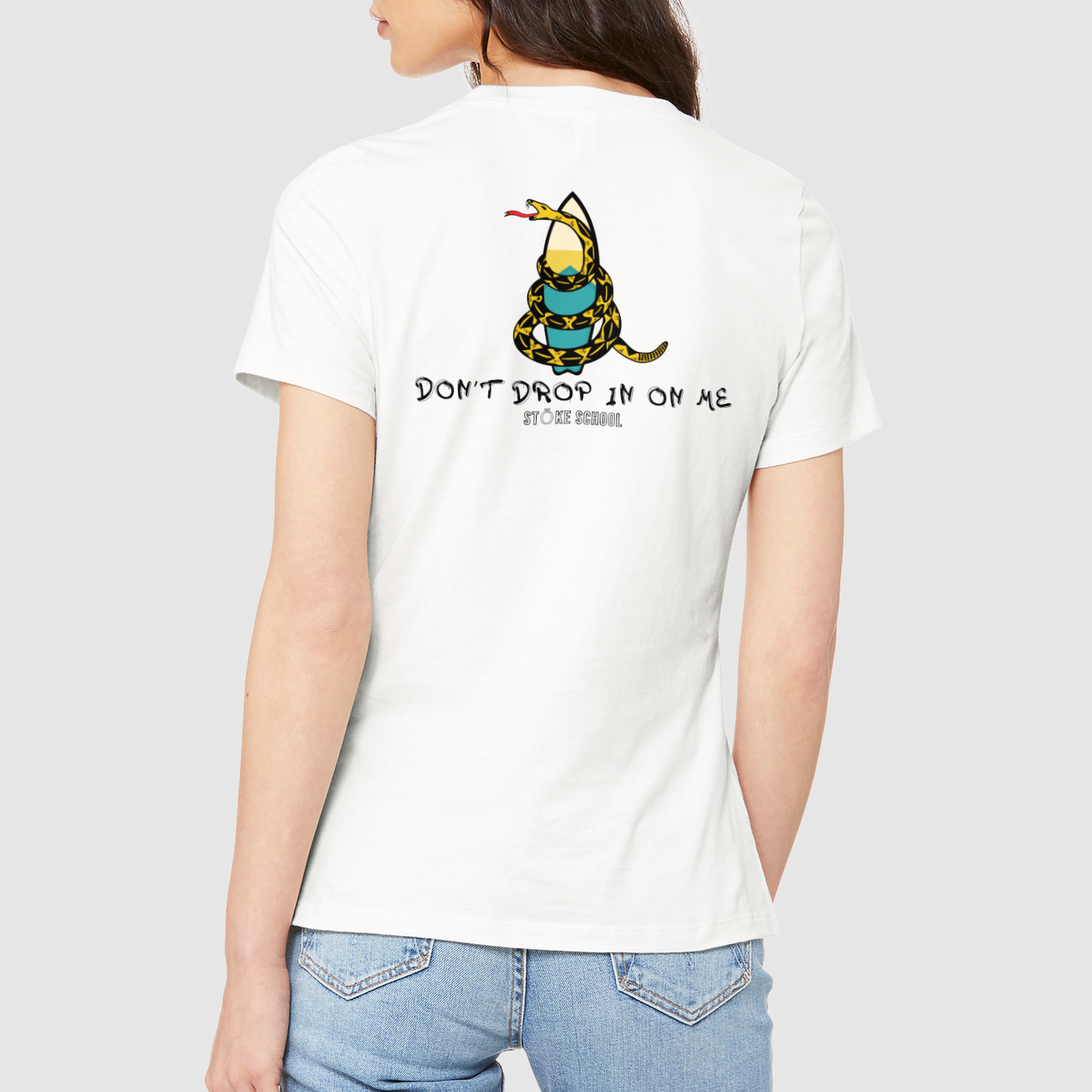 Crew tee women's OG snake don't drop in on me surf culture vibes fashion