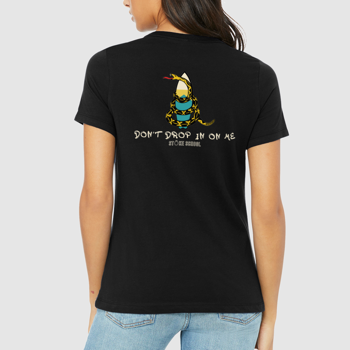 Crew tee women's OG snake don't drop in on me surf culture vibes fashion