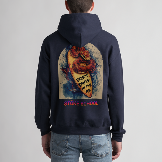 Unisex hoodie red snake on board don't drop in on me graphic vibes surf culture fashion