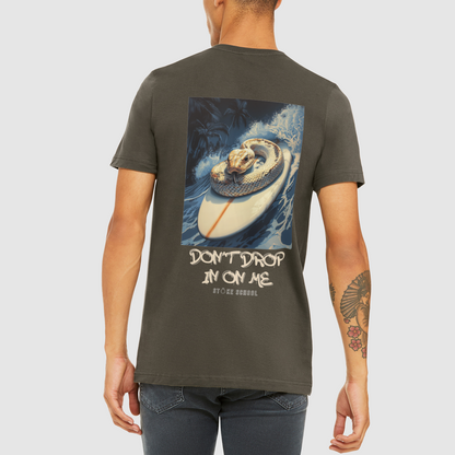 Crew tee graphic snake on board don't drop in on me surf culture vibes fashion