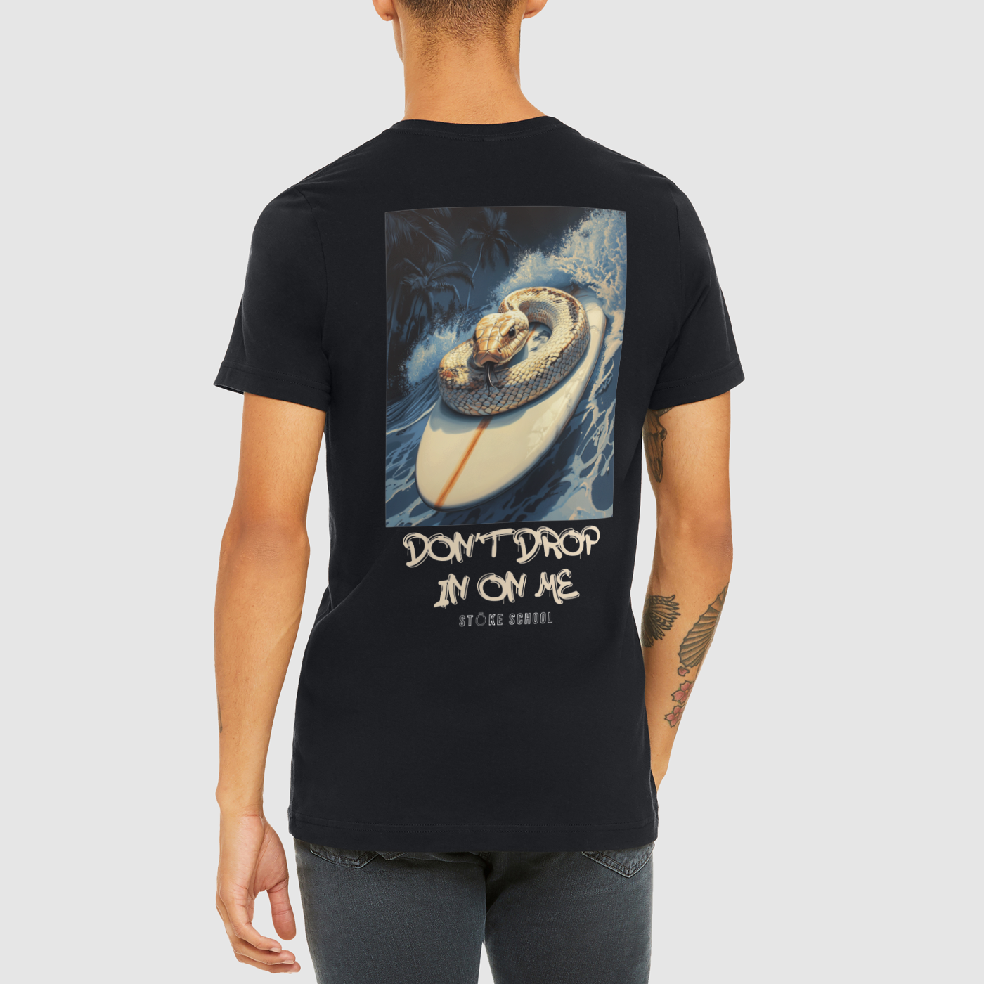 Crew tee graphic snake on board don't drop in on me surf culture vibes fashion